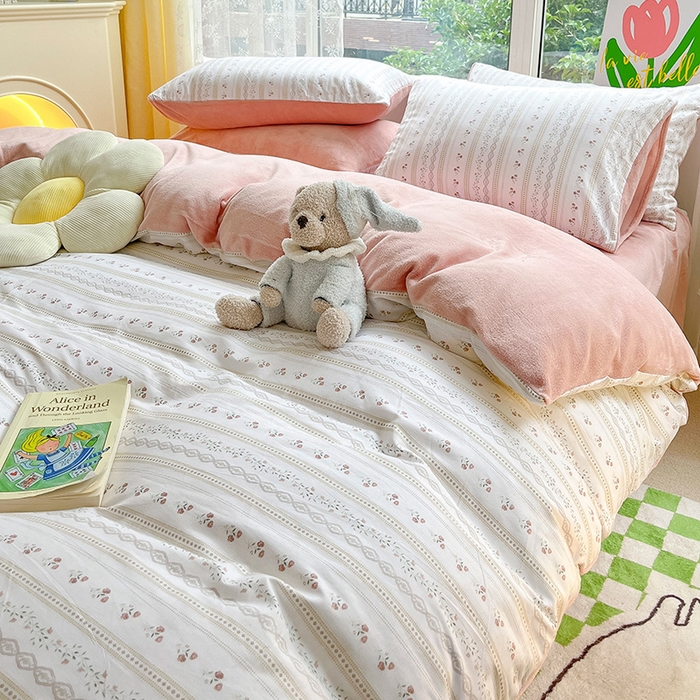 91家纺网 家纺一手货源 找家纺 瑞莱 2025新款秋冬网红款棉加绒四件套 小公举