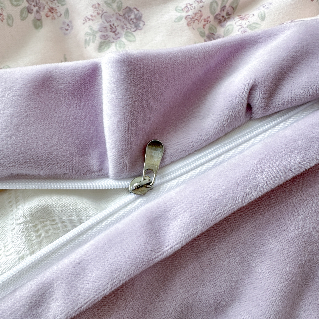 91家纺网 家纺一手货源 找家纺 淑女公社家纺 2025秋冬新款纯棉双层纱加韩国绒四件套 紫韵