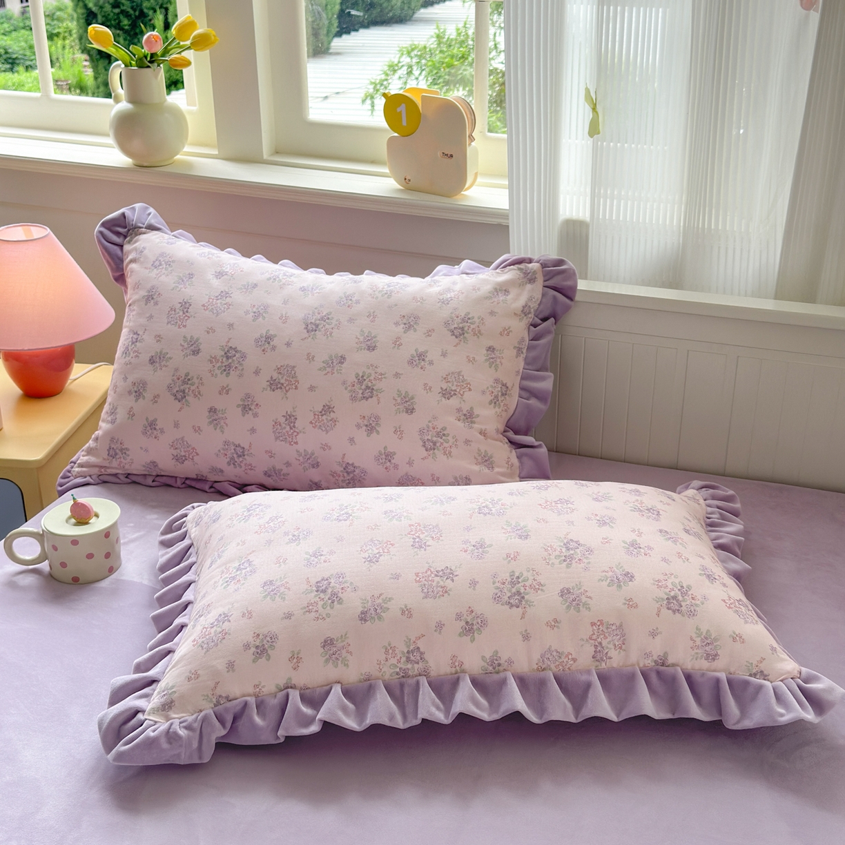 91家纺网 家纺一手货源 找家纺 淑女公社家纺 2025秋冬新款纯棉双层纱加韩国绒四件套 紫韵