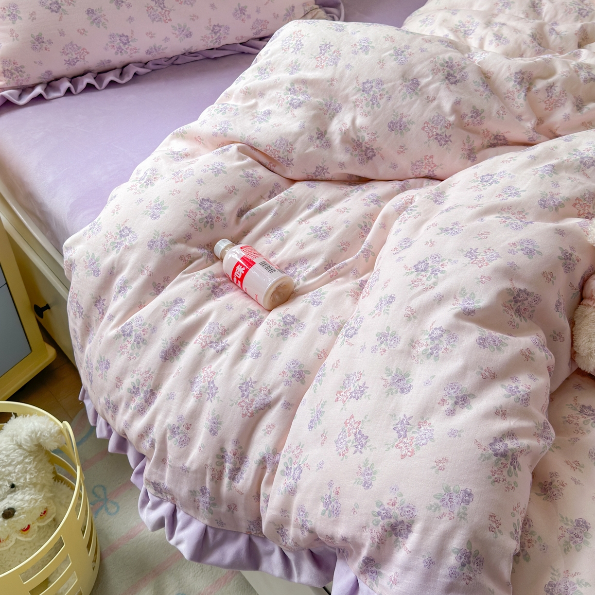 91家纺网 家纺一手货源 找家纺 淑女公社家纺 2025秋冬新款纯棉双层纱加韩国绒四件套 紫韵