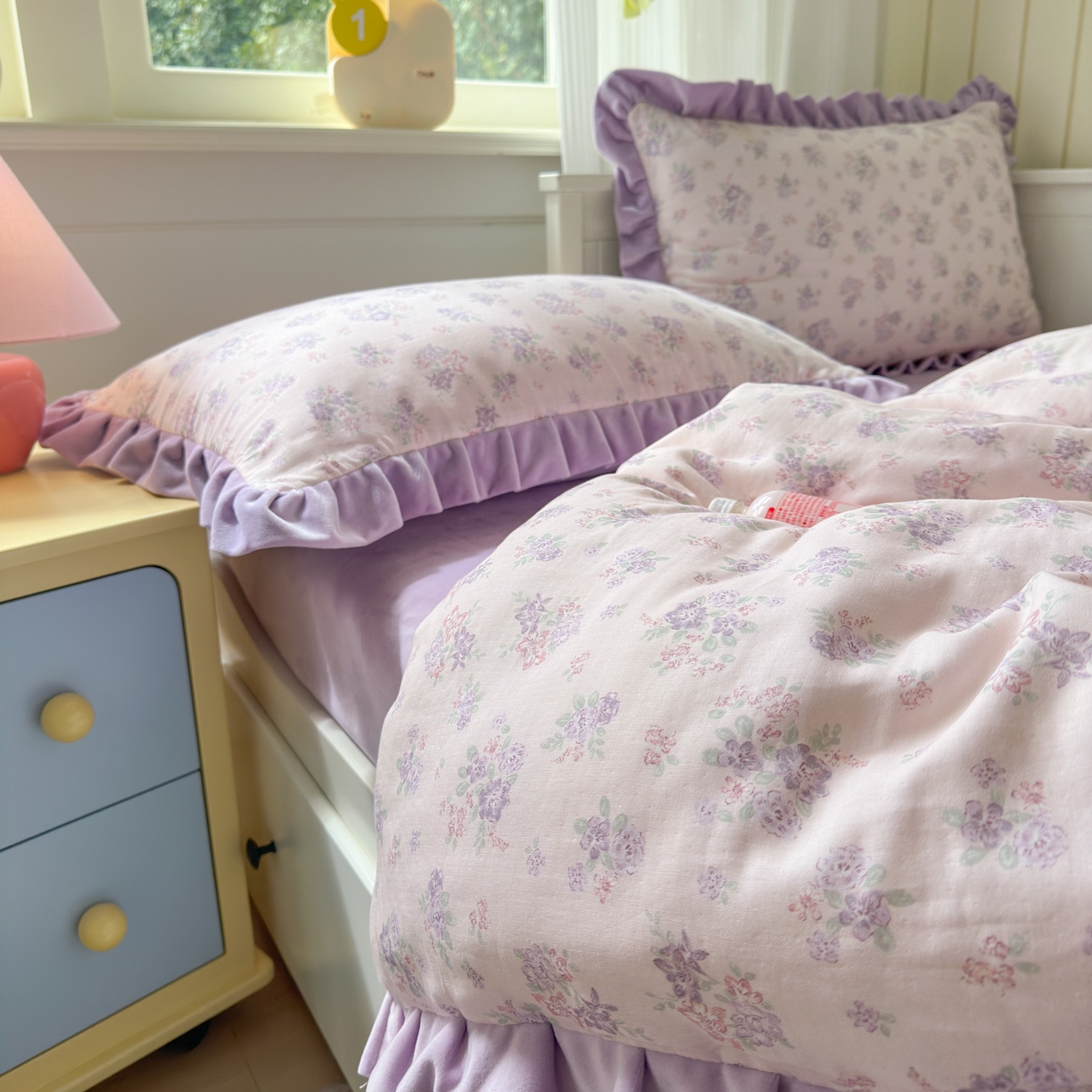 91家纺网 家纺一手货源 找家纺 淑女公社家纺 2025秋冬新款纯棉双层纱加韩国绒四件套 紫韵