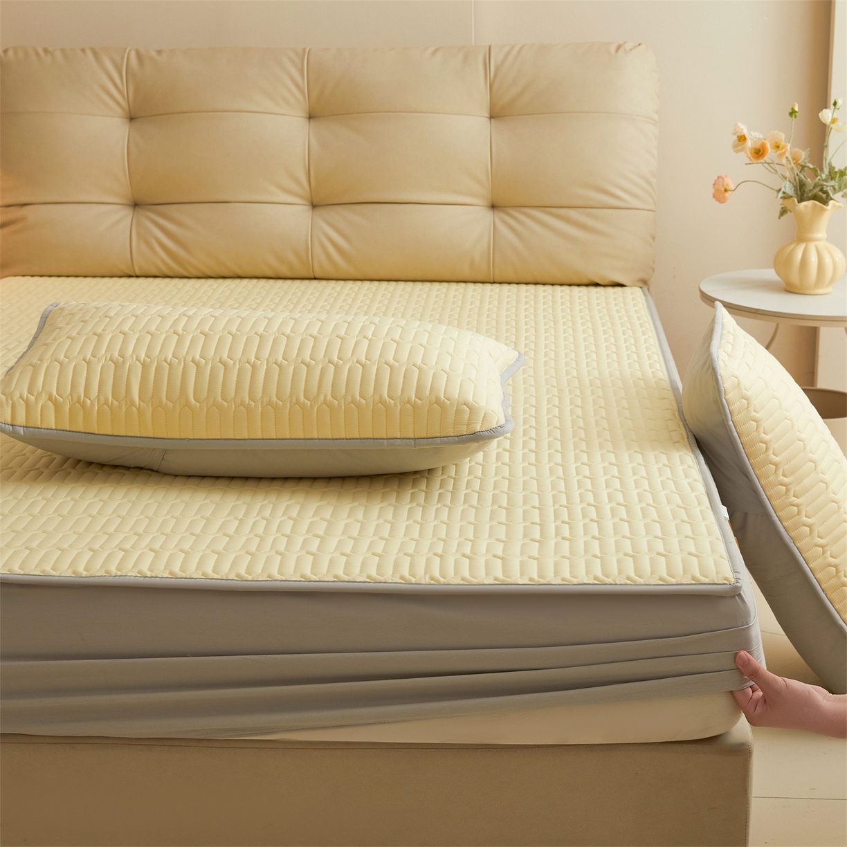 91家纺网 家纺一手货源 找家纺 （总）糯米猪家纺 2025新款多巴胺拼色全棉床笠