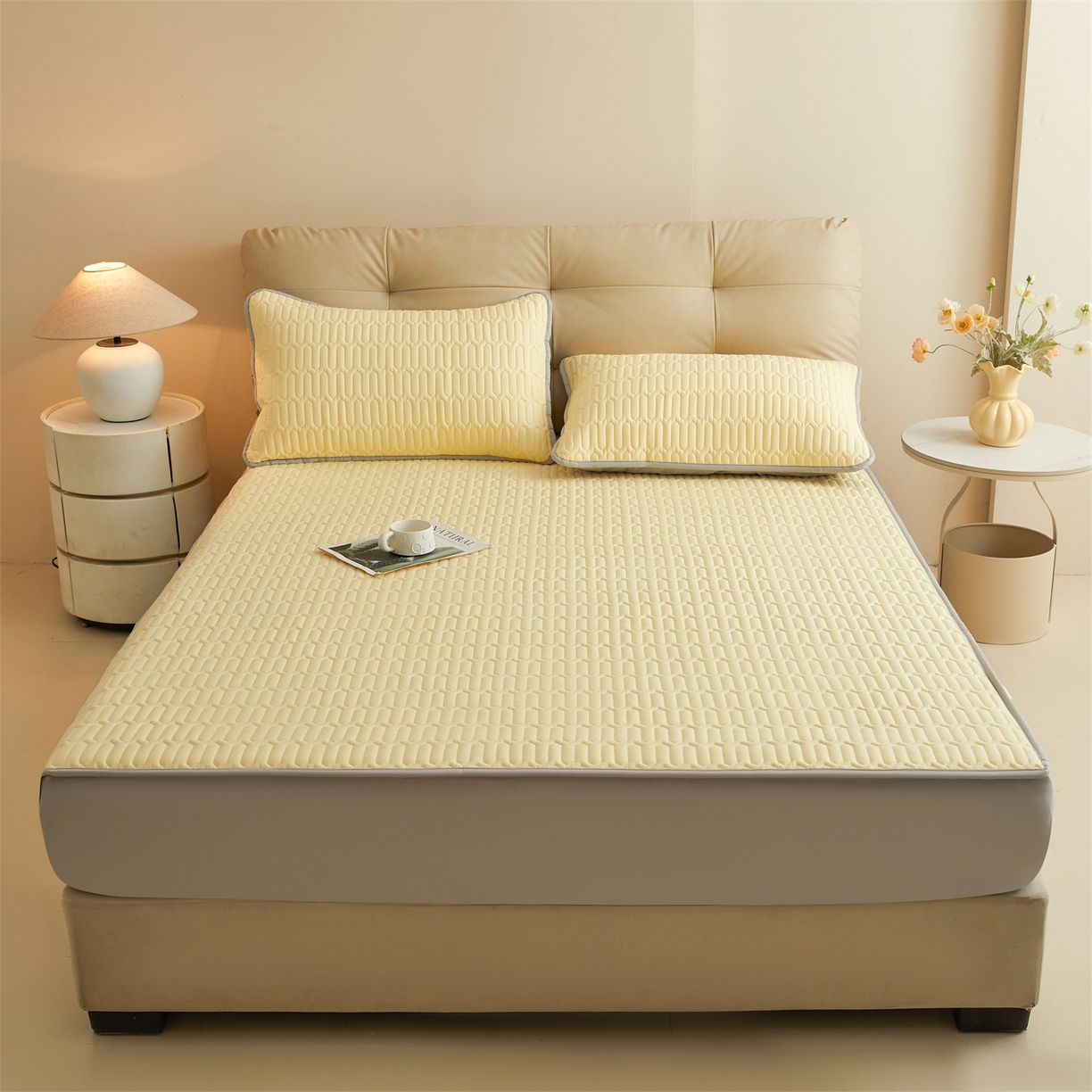 91家纺网 家纺一手货源 找家纺 （总）糯米猪家纺 2025新款多巴胺拼色全棉床笠