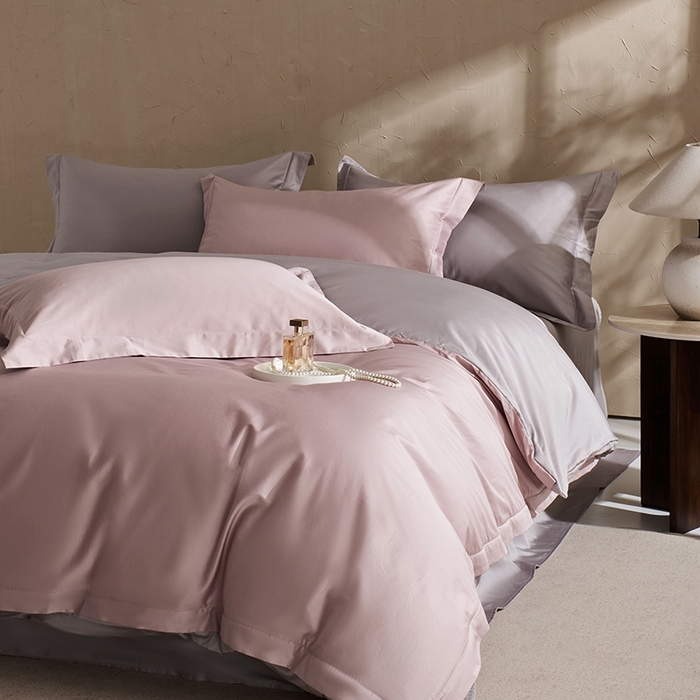 LADYCOCO可可家居 2025新款三开口贡缎夹棉四件套 优易套/U易套 三开口被套，唯一专利发明单位，全球专利布局（控价不低于410元） 浅粉+浅灰