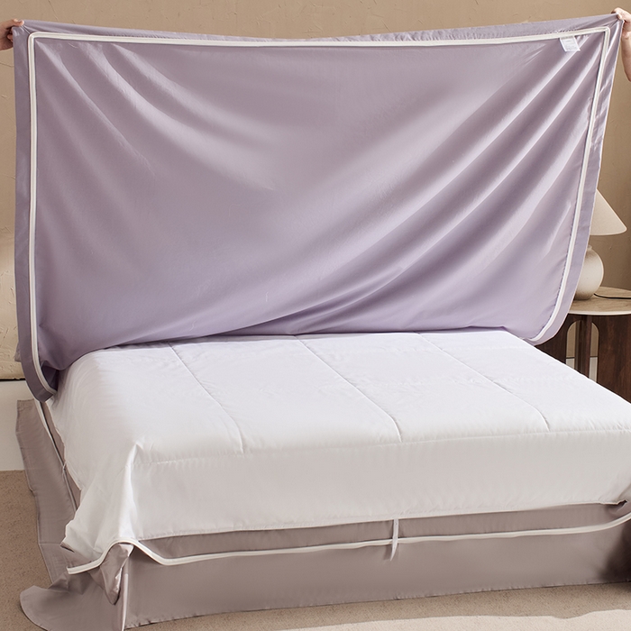 91家纺网 家纺一手货源 找家纺 LADYCOCO可可家居 2025新款三开口贡缎夹棉四件套 优易套/U易套 三开口被套，唯一专利发明单位，全球专利布局（控价不低于410元） 浅紫+浅灰