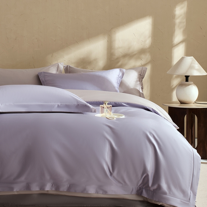 91家纺网 家纺一手货源 找家纺 LADYCOCO可可家居 2025新款三开口贡缎夹棉四件套 优易套/U易套 三开口被套，唯一专利发明单位，全球专利布局（控价不低于410元） 浅紫+浅灰