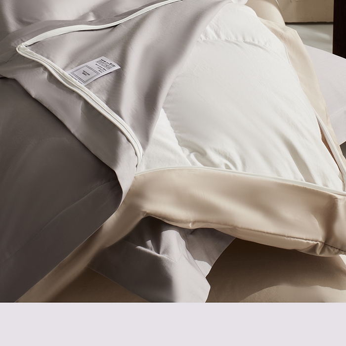 91家纺网 家纺一手货源 找家纺 LADYCOCO可可家居 2025新款三开口贡缎夹棉四件套 优易套/U易套 三开口被套，唯一专利发明单位，全球专利布局（控价不低于410元） 浅灰+卡其