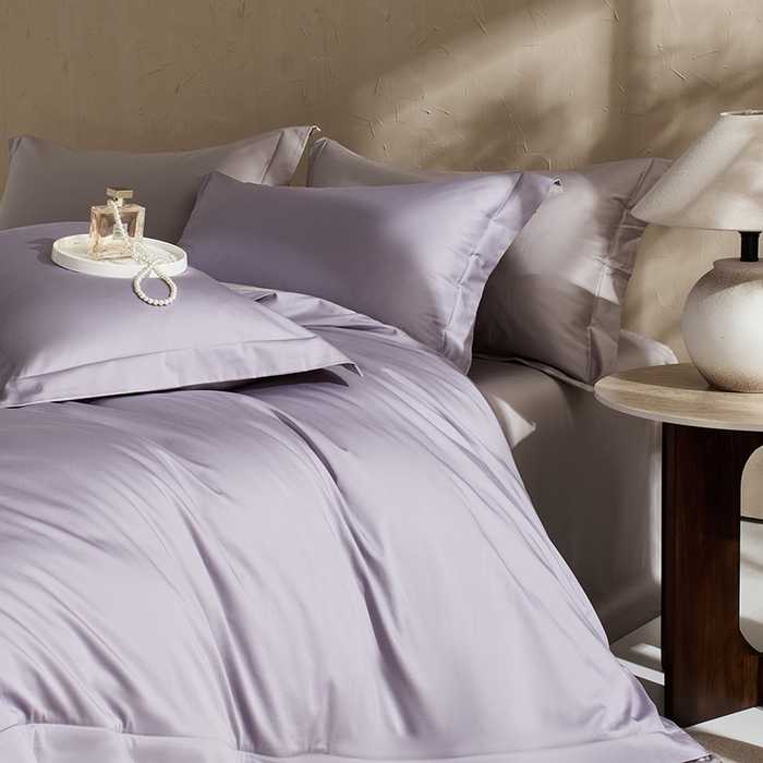 91家纺网 家纺一手货源 找家纺 LADYCOCO可可家居 2025新款三开口贡缎夹棉四件套 优易套/U易套 三开口被套，唯一专利发明单位，全球专利布局（控价不低于410元） 浅紫+浅灰