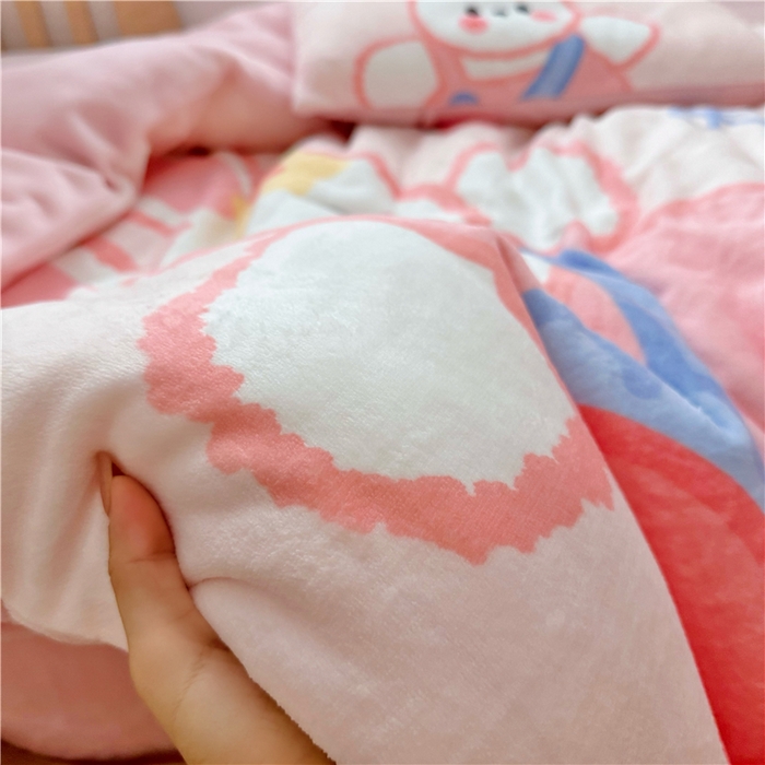 91家纺网 家纺一手货源 找家纺 萌宝家纺 2025新款大版牛奶绒被套加厚保暖儿童三件套-萌宠系列 小兔子