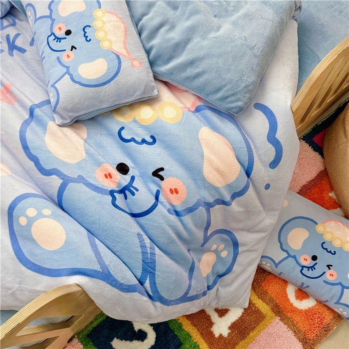 91家纺网 家纺一手货源 找家纺 萌宝家纺 2025新款大版牛奶绒被套加厚保暖儿童三件套-萌宠系列 小象