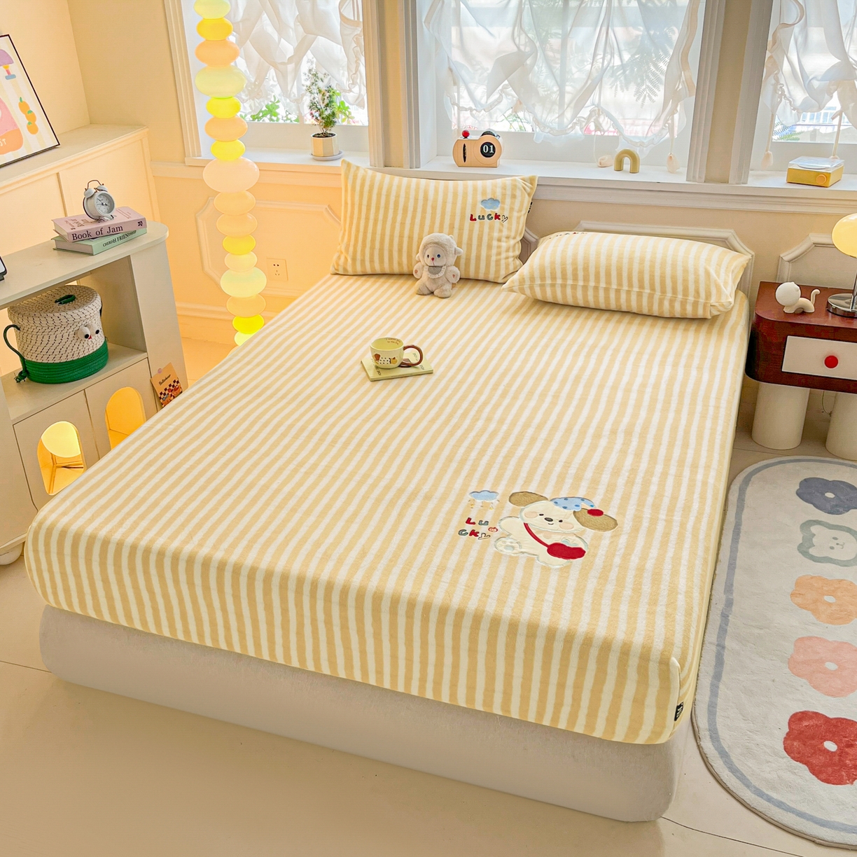 91家纺网 家纺一手货源 找家纺 （总）乐美家纺 2025新款A类高克重贴布绣牛奶绒床笠三件套