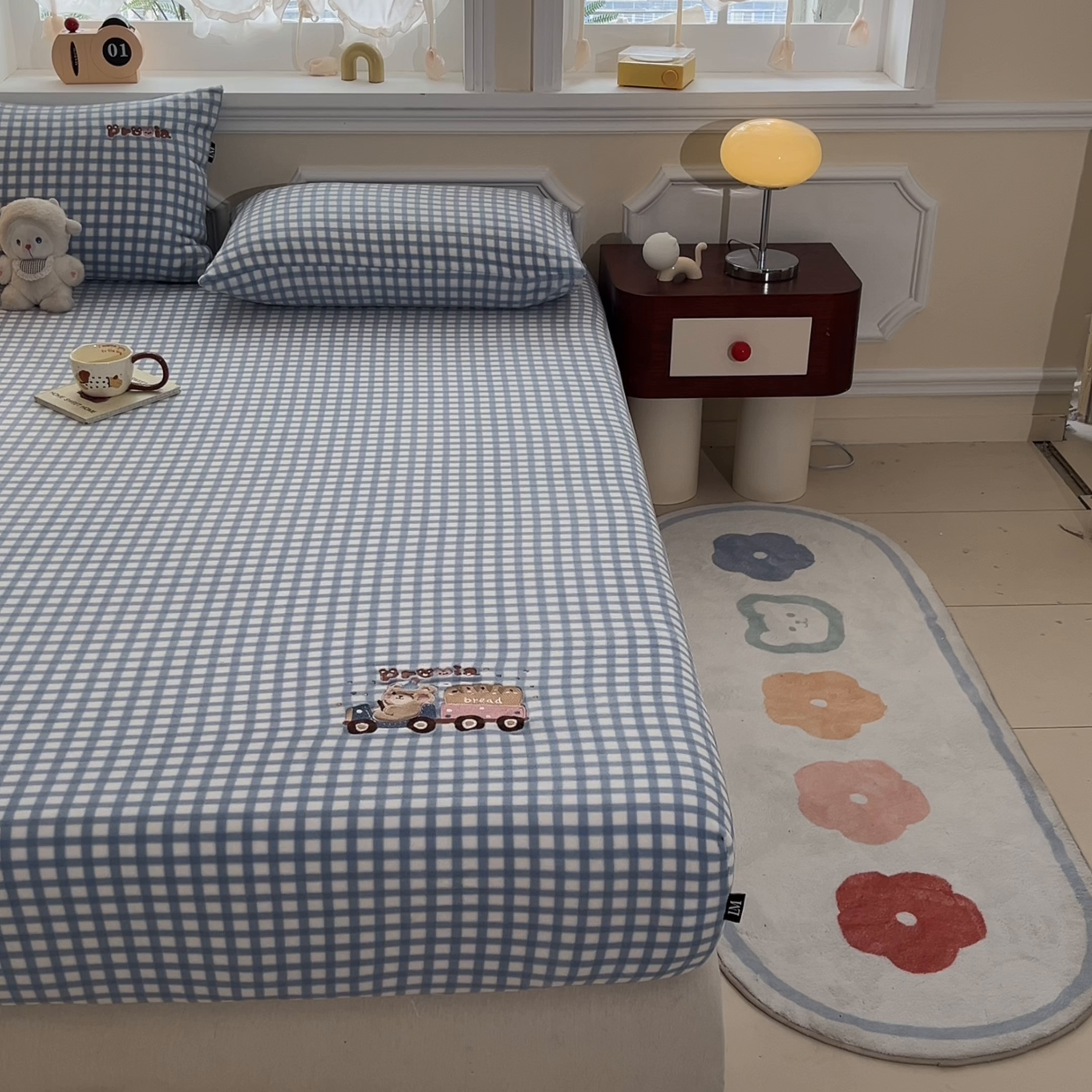 91家纺网 家纺一手货源 找家纺 乐美家纺 2025新款A类高克重贴布绣牛奶绒床笠三件套 面包熊