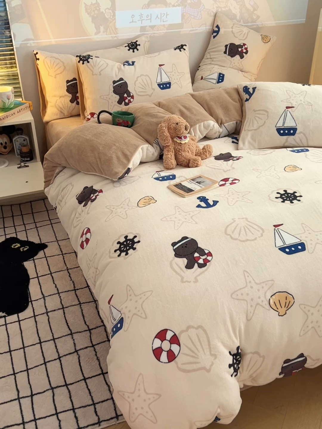 91家纺网 家纺一手货源 找家纺 瑞莱 2025新款A类200克高克重秋冬印花牛奶绒四件套-卡通系列 远航