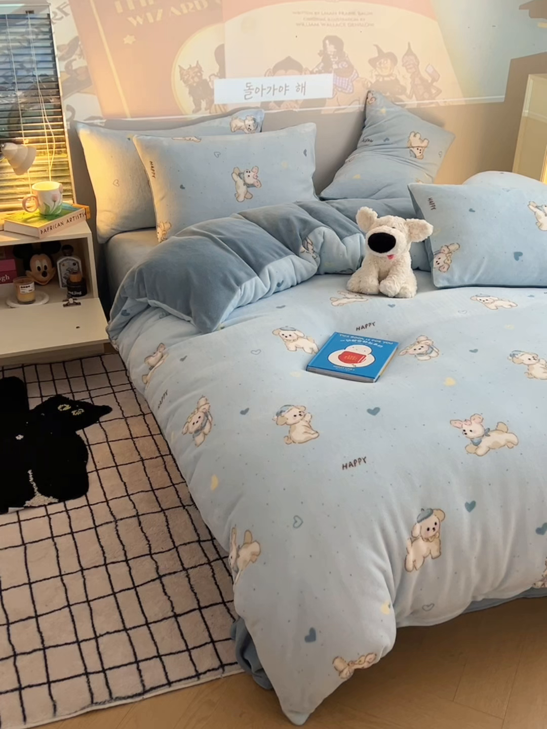 91家纺网 家纺一手货源 找家纺 瑞莱 2025新款A类200克高克重秋冬印花牛奶绒四件套-卡通系列 绒小奶狗