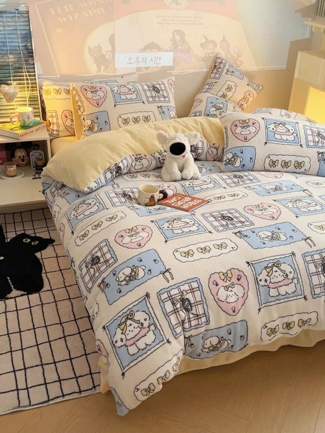 91家纺网 家纺一手货源 找家纺 瑞莱 2025新款A类200克高克重秋冬印花牛奶绒四件套-卡通系列 绒小泡芙