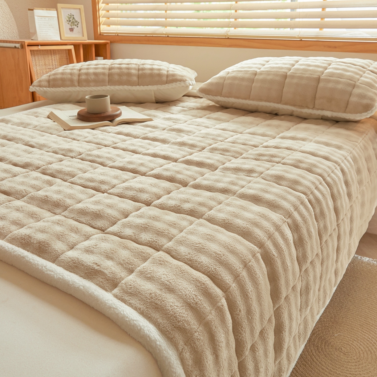 91家纺网 家纺一手货源 找家纺 鑫顺欣 2025新款泡泡牛奶绒床垫床褥 奶卡色