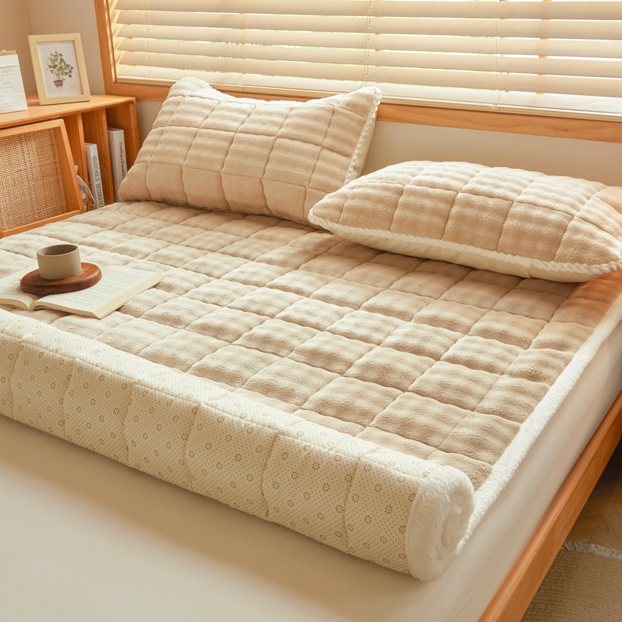 91家纺网 家纺一手货源 找家纺 鑫顺欣 2025新款泡泡牛奶绒床垫床褥 奶卡色