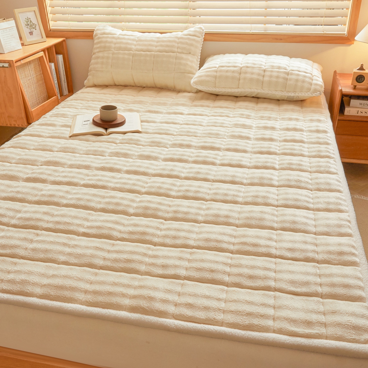 91家纺网 家纺一手货源 找家纺 鑫顺欣 2025新款泡泡牛奶绒床垫床褥 奶白色