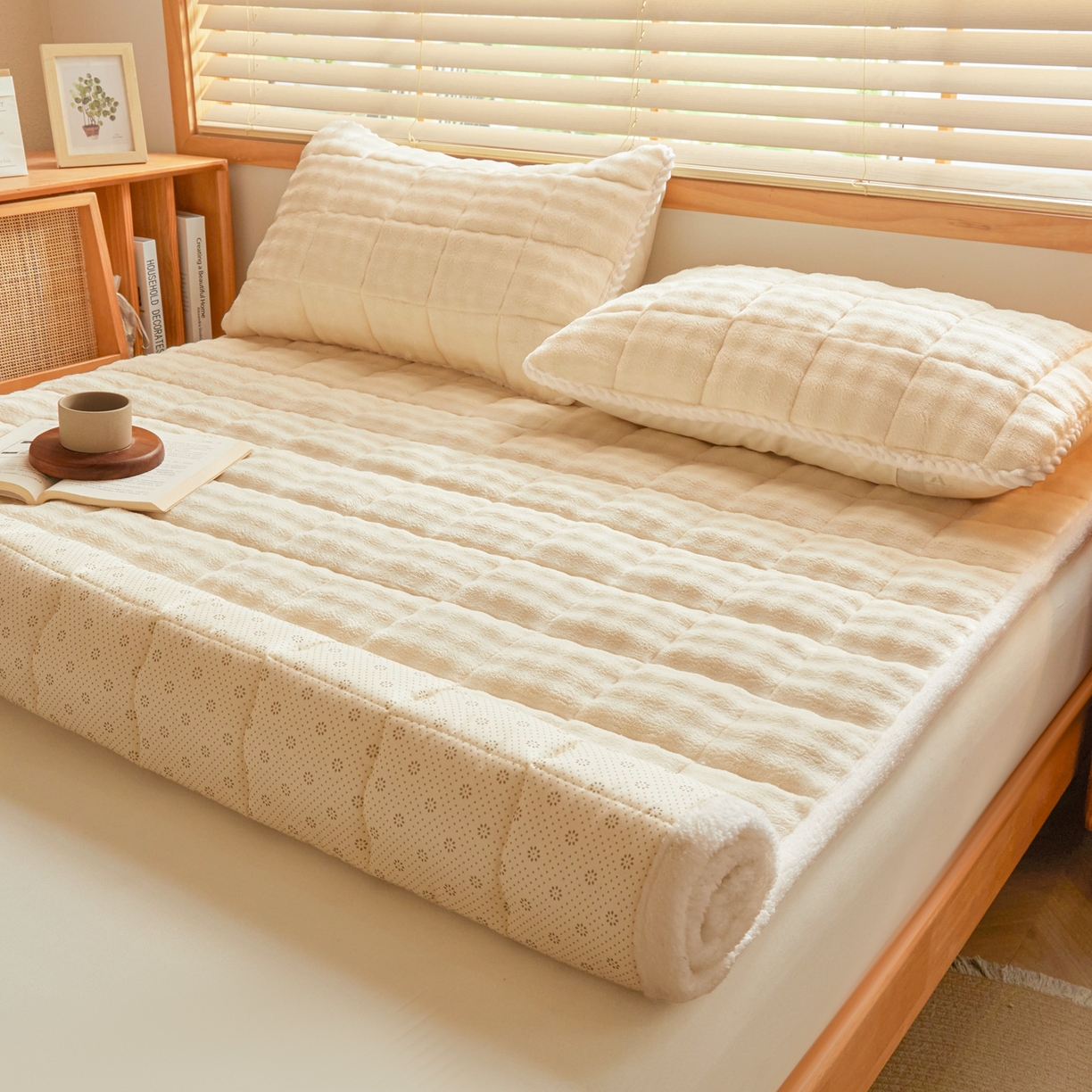 91家纺网 家纺一手货源 找家纺 鑫顺欣 2025新款泡泡牛奶绒床垫床褥 奶白色