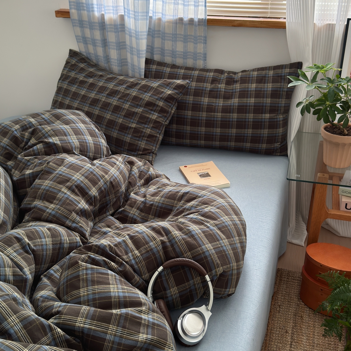 91家纺网 家纺一手货源 找家纺 （总）玖弘家居 2025新款纯色被套格子单混搭四件套