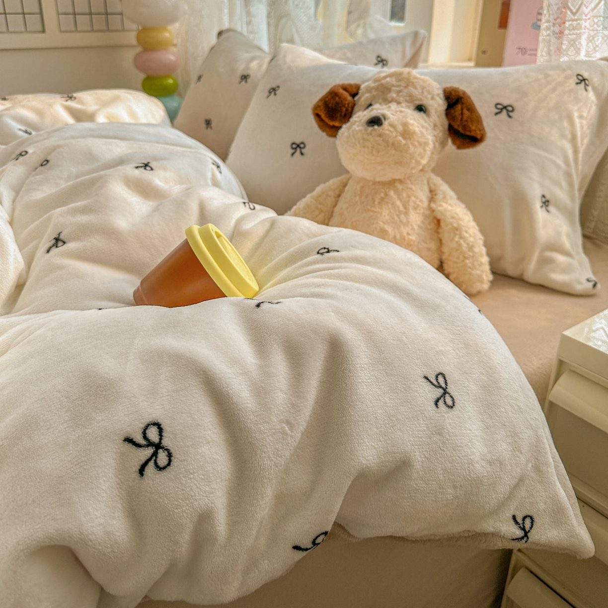 91家纺网 家纺一手货源 找家纺 老K (原美阁） 2025新款牛奶绒简约款四件套小清新牛奶绒床单款床笠款 简约款牛奶绒-蝴蝶结芝士棕