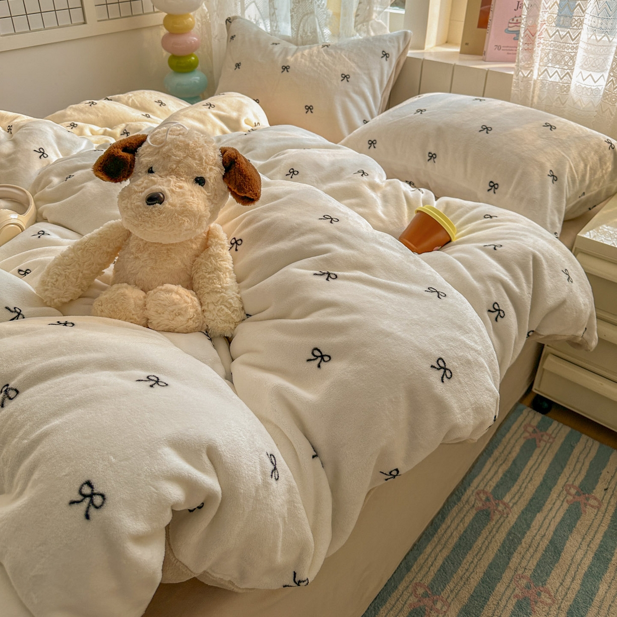 91家纺网 家纺一手货源 找家纺 老K (原美阁） 2025新款牛奶绒简约款四件套小清新牛奶绒床单款床笠款 简约款牛奶绒-蝴蝶结芝士棕