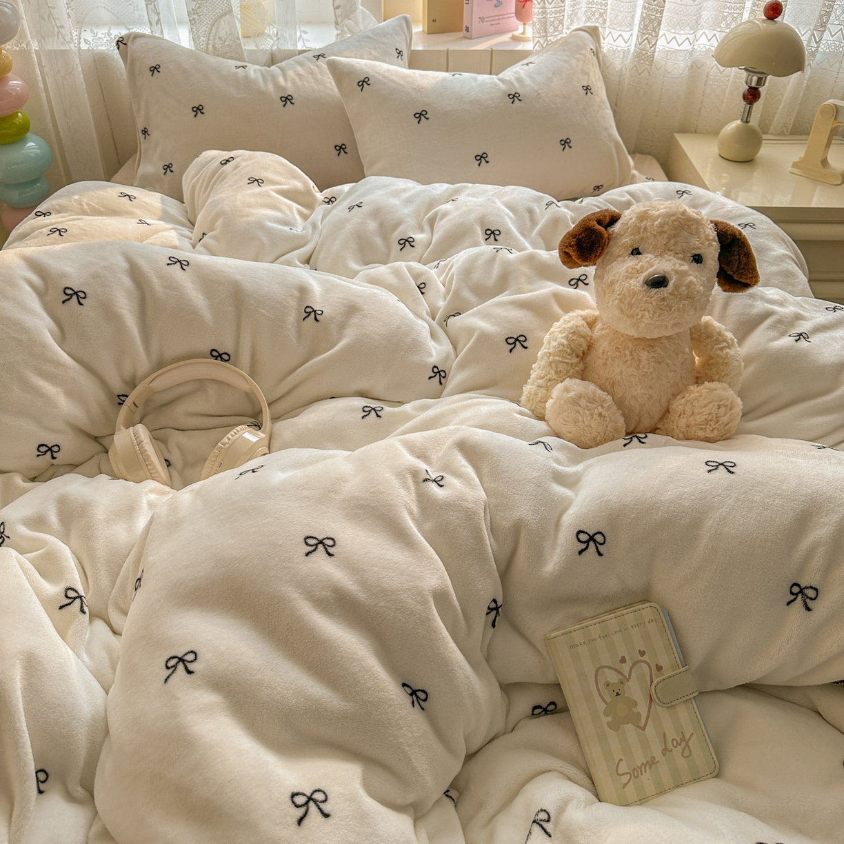 91家纺网 家纺一手货源 找家纺 老K (原美阁） 2025新款牛奶绒简约款四件套小清新牛奶绒床单款床笠款 简约款牛奶绒-蝴蝶结芝士棕