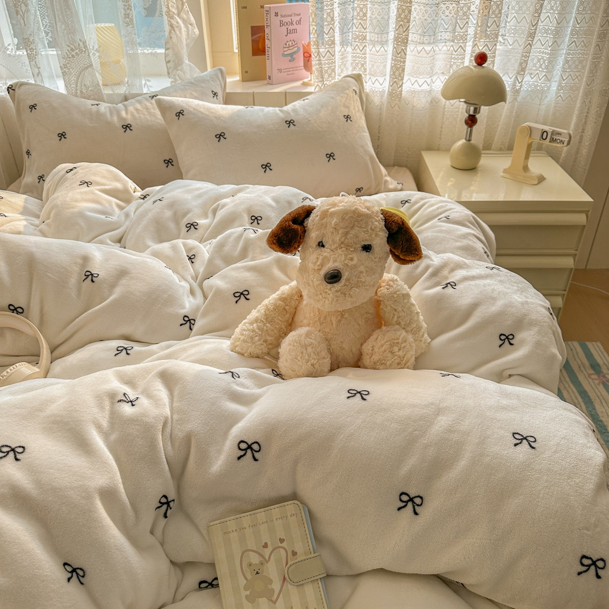 91家纺网 家纺一手货源 找家纺 老K (原美阁） 2025新款牛奶绒简约款四件套小清新牛奶绒床单款床笠款 简约款牛奶绒-蝴蝶结芝士棕