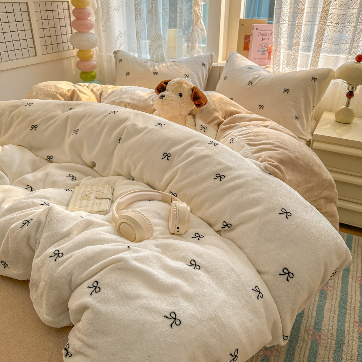 91家纺网 家纺一手货源 找家纺 老K (原美阁） 2025新款牛奶绒简约款四件套小清新牛奶绒床单款床笠款 简约款牛奶绒-蝴蝶结芝士棕