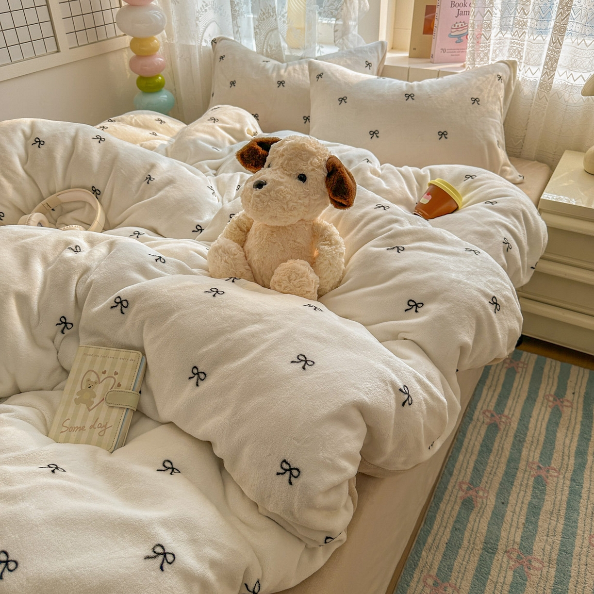 91家纺网 家纺一手货源 找家纺 老K (原美阁） 2025新款牛奶绒简约款四件套小清新牛奶绒床单款床笠款 简约款牛奶绒-蝴蝶结芝士棕