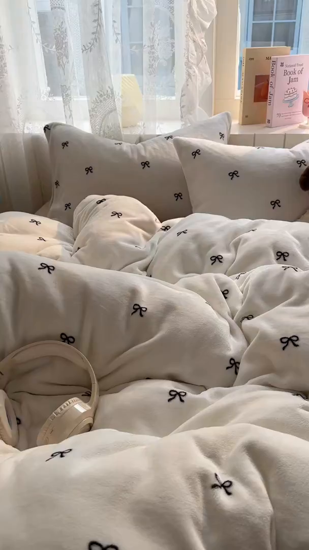 91家纺网 家纺一手货源 找家纺 老K (原美阁） 2025新款牛奶绒简约款四件套小清新牛奶绒床单款床笠款 简约款牛奶绒-蝴蝶结芝士棕