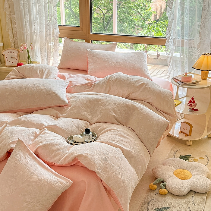 91家纺网 家纺一手货源 找家纺 （总）琪格格纺织 2025新款全棉A类色织三层纱提花四件套