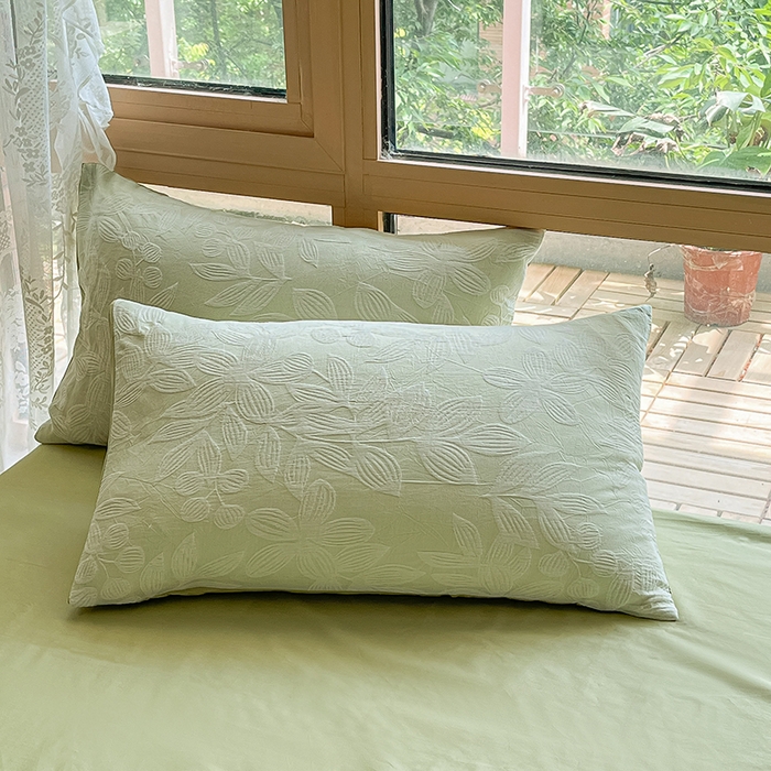 91家纺网 家纺一手货源 找家纺 琪格格纺织 2025新款全棉A类色织三层纱提花四件套 三层纱 爱在春秋-绿