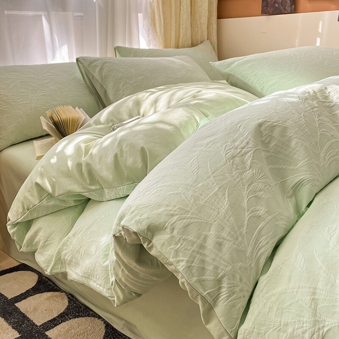 琪格格纺织 2025新款全棉A类色织三层纱提花四件套 三层纱 芳草浅绿