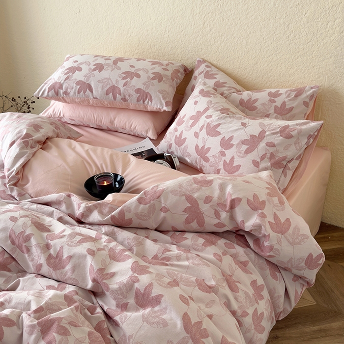 91家纺网 家纺一手货源 找家纺 琪格格纺织 2025新款全棉A类色织三层纱提花四件套 三层纱 枫韵-柔玉