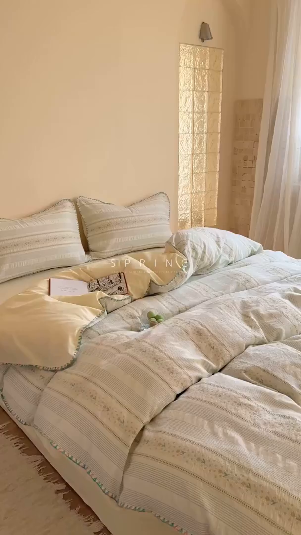 91家纺网 家纺一手货源 找家纺 觅糖家纺 2025新款色织提花水洗棉贝壳边三角针四件套 枝意