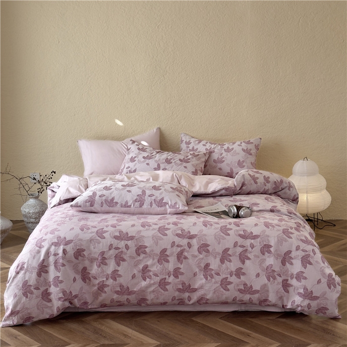 91家纺网 家纺一手货源 找家纺 琪格格纺织 2025新款全棉A类色织三层纱提花四件套 三层纱 枫韵-紫