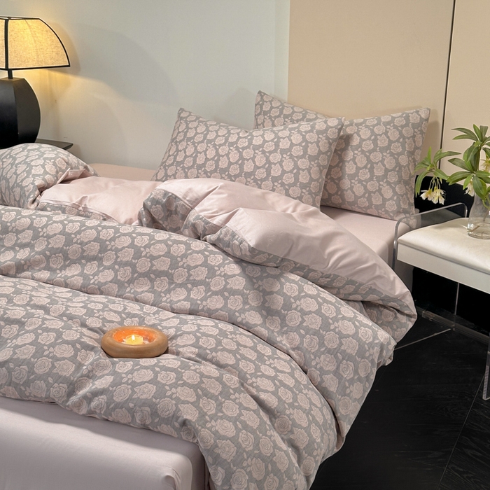 91家纺网 家纺一手货源 找家纺 琪格格纺织 2025新款全棉A类色织三层纱提花四件套 三层纱 玫瑰锦簇