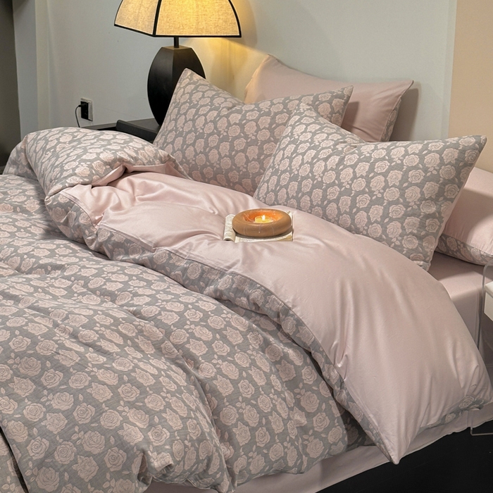 91家纺网 家纺一手货源 找家纺 琪格格纺织 2025新款全棉A类色织三层纱提花四件套 三层纱 玫瑰锦簇