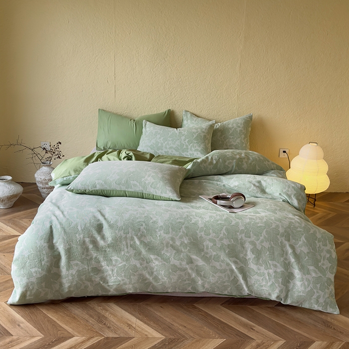 91家纺网 家纺一手货源 找家纺 琪格格纺织 2025新款全棉A类色织三层纱提花四件套 三层纱 唐顿庄园-绿