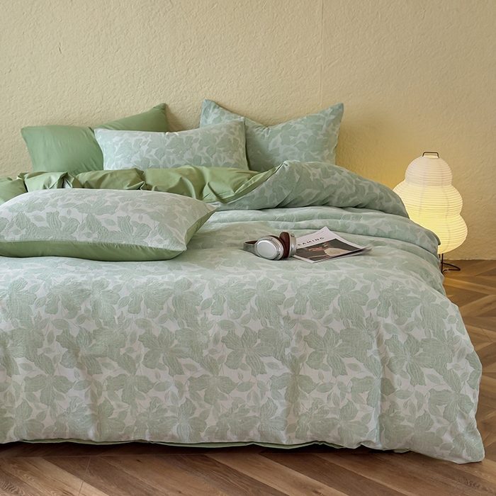 91家纺网 家纺一手货源 找家纺 琪格格纺织 2025新款全棉A类色织三层纱提花四件套 三层纱 唐顿庄园-绿