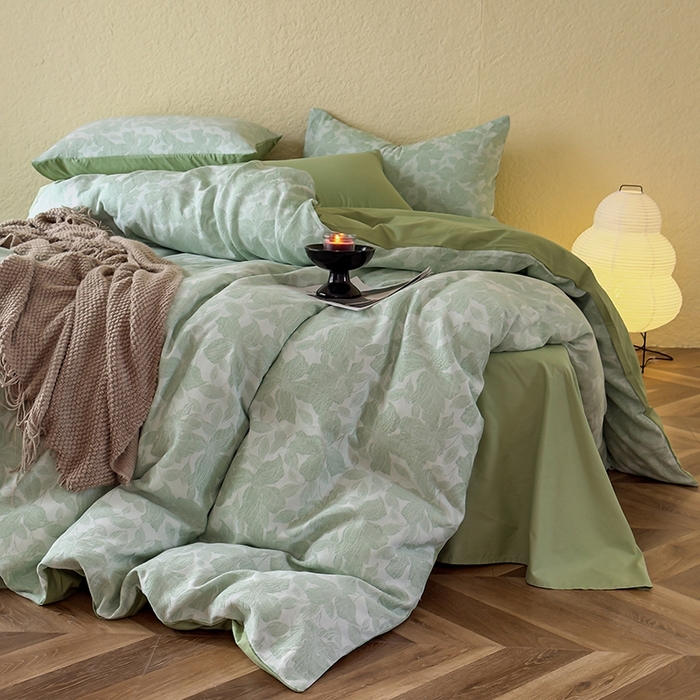 91家纺网 家纺一手货源 找家纺 琪格格纺织 2025新款全棉A类色织三层纱提花四件套 三层纱 唐顿庄园-绿