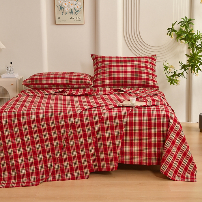 91家纺网 家纺一手货源 找家纺 织雅漫 2025春夏新款高端舒棉系列全棉纯棉100%棉细纱老粗布床单凉席席子 铂丝-红