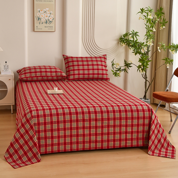 91家纺网 家纺一手货源 找家纺 织雅漫 2025春夏新款高端舒棉系列全棉纯棉100%棉细纱老粗布床单凉席席子 铂丝-红