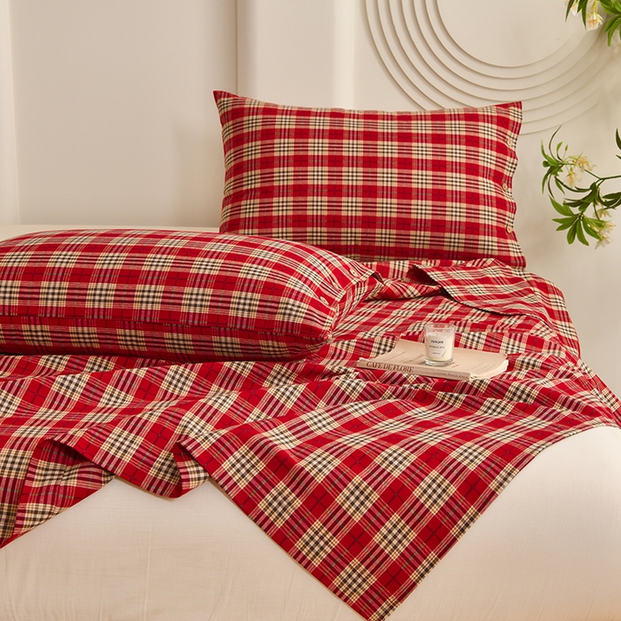 91家纺网 家纺一手货源 找家纺 织雅漫 2025春夏新款高端舒棉系列全棉纯棉100%棉细纱老粗布床单凉席席子 铂丝-红