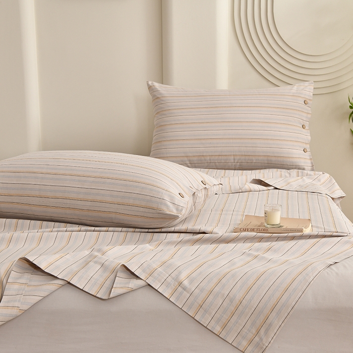 91家纺网 家纺一手货源 找家纺 织雅漫 2025春夏新款高端舒棉系列全棉纯棉100%棉细纱老粗布床单凉席席子 素律-黄