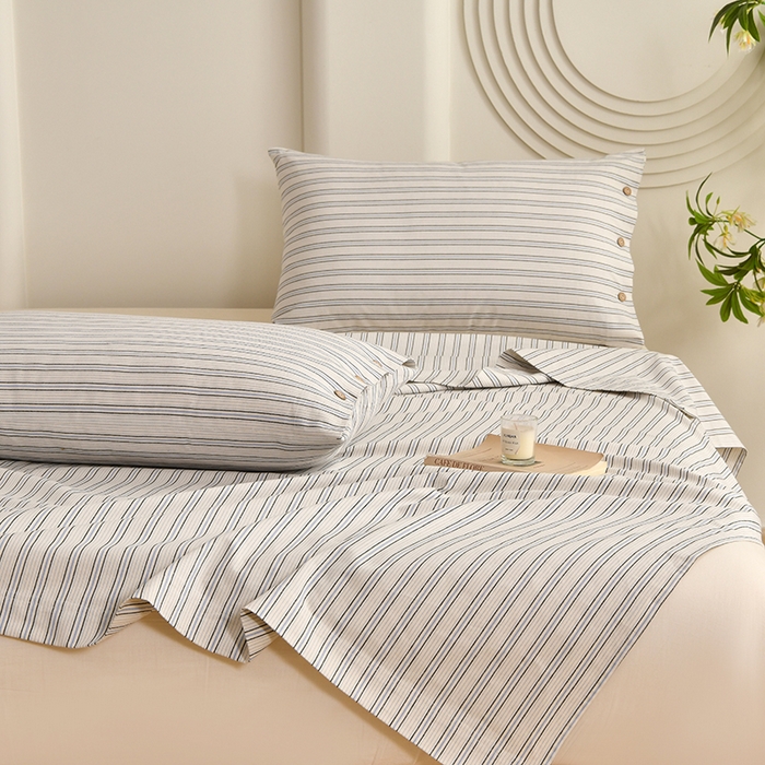 91家纺网 家纺一手货源 找家纺 织雅漫 2025春夏新款高端舒棉系列全棉纯棉100%棉细纱老粗布床单凉席席子 素律-蓝