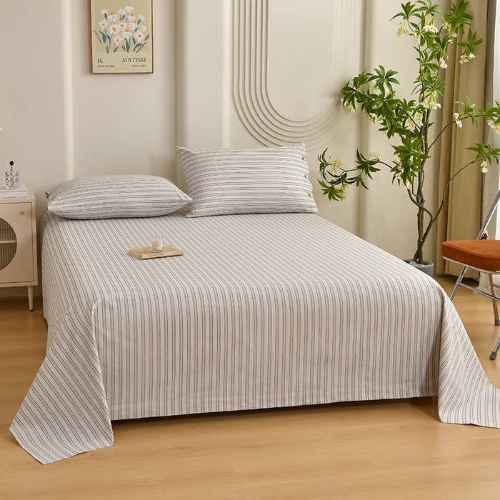 91家纺网 家纺一手货源 找家纺 织雅漫 2025春夏新款高端舒棉系列全棉纯棉100%棉细纱老粗布床单凉席席子 素律-蓝