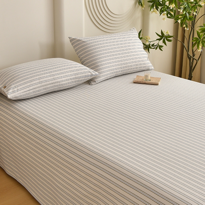 91家纺网 家纺一手货源 找家纺 织雅漫 2025春夏新款高端舒棉系列全棉纯棉100%棉细纱老粗布床单凉席席子 素律-蓝