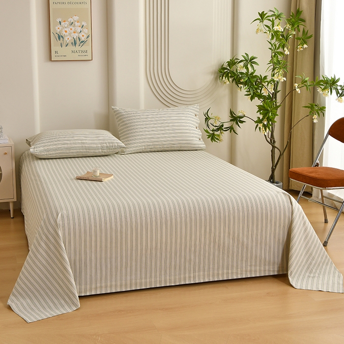 91家纺网 家纺一手货源 找家纺 织雅漫 2025春夏新款高端舒棉系列全棉纯棉100%棉细纱老粗布床单凉席席子 素律-绿